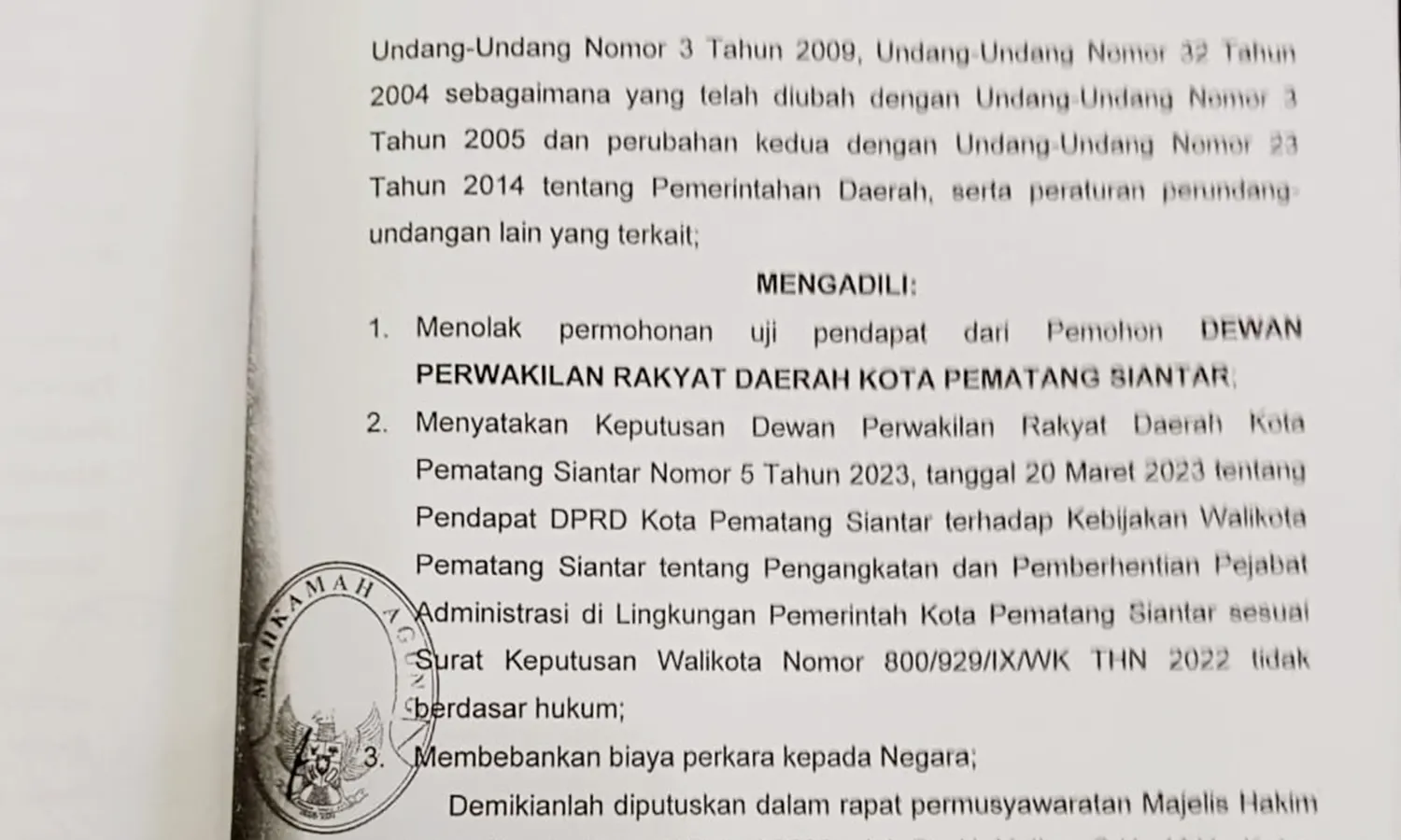 DPRD Pematang Siantar Akhirnya Terima Salinan Putusan MA Terkait Pemakzulan Wali Kota, Pengamat Ingatkan Potensi Korupsi Lewat Hak Angket